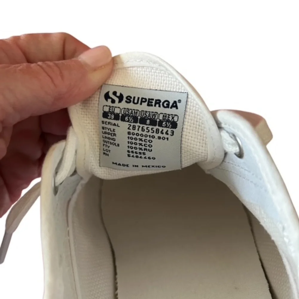 Superga White Canvas Low-Top Sneakers with Subtle Red Logo
